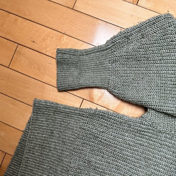 H&M Chunky Knit Cropped Mock Neck Sweater Size XS Green Grey - Picture 4 of 8